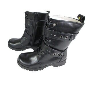 Volatile Pocket Black Moto Tall Ankle Bootie 7.5 Ties Straps Chunky Sole Zip 619